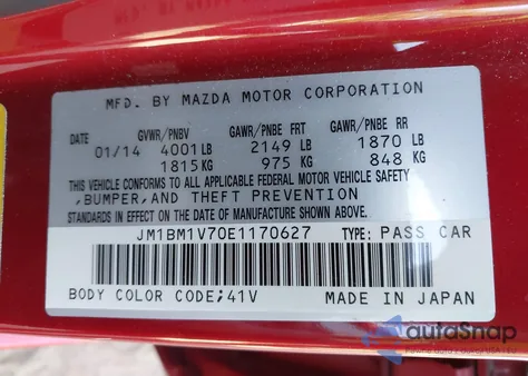 2014 Mazda Mazda3 I Touring z USA, uszkodzony, nr VIN JM1BM1V70E1170627